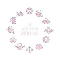 Zodiac sign icons collection. Minimalistic astrological horoscope symbols. Stylized simple graphic elements for design. Vector line art illustration