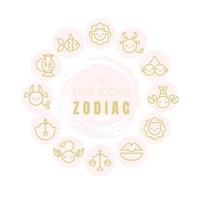 Zodiac sign icons collection. Minimalistic astrological horoscope symbols. Stylized simple graphic elements for design. Vector line art illustration