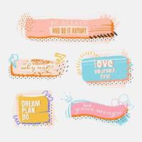 Colored brush stroke frames. Abstract grunge quote boxes with inspiring and motivating lettering in retro style. vector illustration