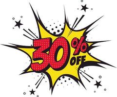 30 percent off. Comic book style art. Special offer and discount. vector