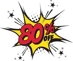 80 percent off. Comic book style art. Special offer and discount.