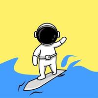 linda ilustración de astronauta surfeando en la playa vector