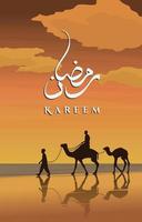 Beautiful Arabic Traveler Beach Landscape Islamic Ramadan Kareem Greeting Card vector