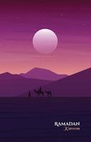 Caravan Arabian Night Desert Landscape Islamic Ramadan Kareem Greeting Card vector