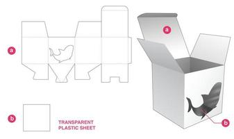 caja de embalaje con ventana de tiburón y plantilla troquelada de lámina de plástico transparente vector