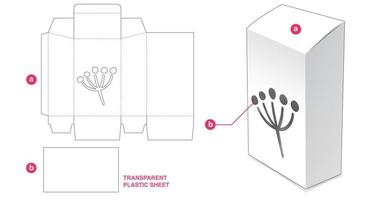 caja inclinada alta con ventana de flor de icono y plantilla troquelada de lámina de plástico transparente vector