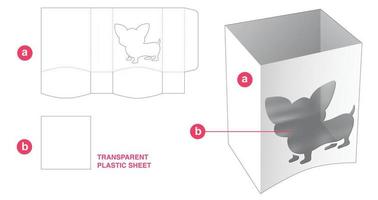 bottom curved box and dog shaped window with transparent plastic sheet die cut template vector