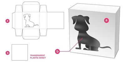 caja con ventana de perro y plantilla troquelada de lámina de plástico vector