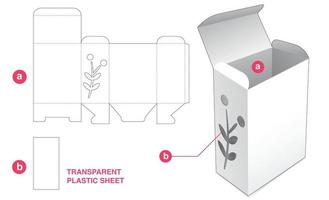 box with flower icon window on side wall and transparent plastic sheet die cut template vector