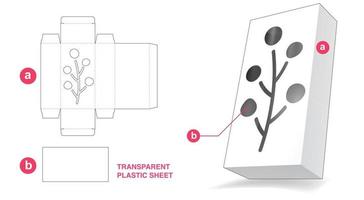 Box with flower icon window and transparent plastic sheet die cut template vector