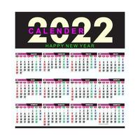 2022 calendar Colored Vector Free Vector