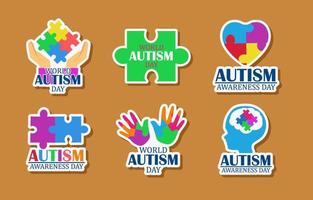 World Autism  Day Sticker Collection vector