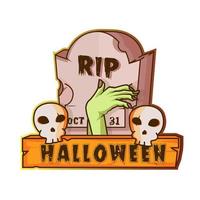 Lápida con cráneo icono de Halloween vector