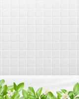 The white tiled background in the shower features flowers and leaves in the foreground. Realistic EPS file. vector