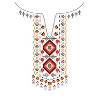 Floral necklace embroidery design. Ethnic design oriental pattern traditional.Clothing with colorful floral embroidery. long blouse designs for women. white background. vector