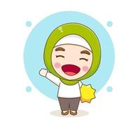 Cartoon illustration of cute Moslem girl character holding star vector