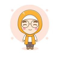 Cartoon illustration of cute Moslem girl character with glasses vector
