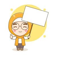 Cartoon illustration of cute Moslem girl character holding empty board vector