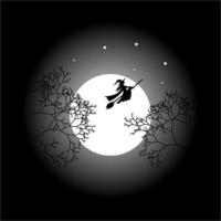 una luna llena con diseño de vector de ilustración de bruja voladora para halloween