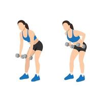 Woman doing Dumbbell bent over row exercise flat vector illustration isolated on white background