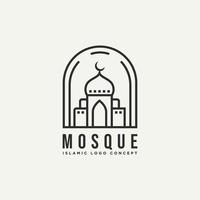 logotipo de arte de línea minimalista de mezquita islámica de ramadán vector