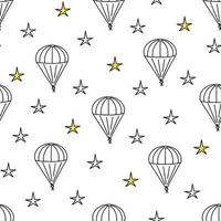 Parachute, stars seamless pattern. Illustration for printing, backgrounds, covers, packaging, greeting cards, posters, stickers, textile and seasonal design. Isolated on white background. vector