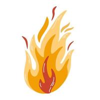 Hot burning fire icon. Hot flame, blaze symbol. Campfire, bonfire sign. Flammable pictogram with heat tongues in yellow and orange colors. Flat vector illustration isolated on white background