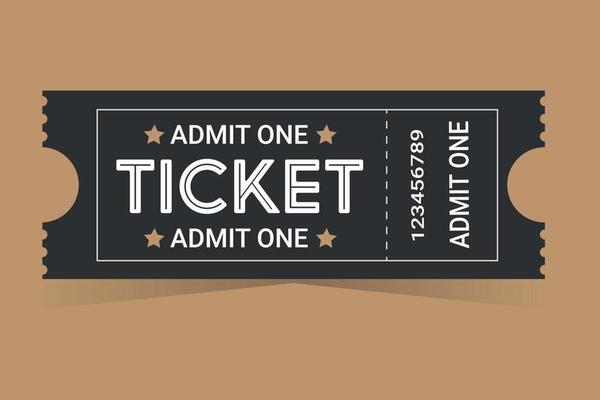 Black ticket for one person on a colored background