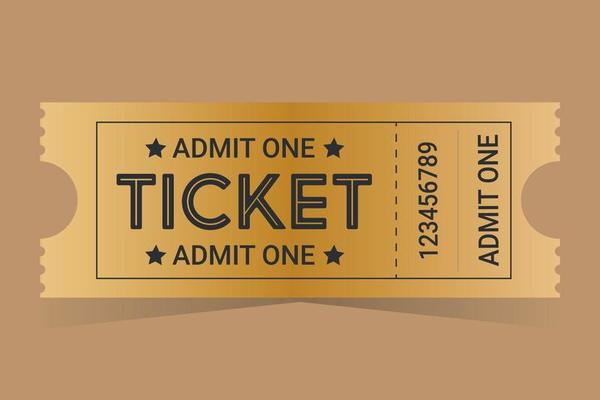 Gold ticket for one person on a colored background