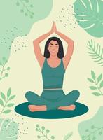 A poster for a yoga center with a girl in a lotus pose. vector