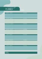 Personal weekly budget planner in a4 format. vector