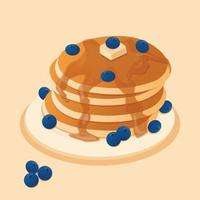 Pancakes with blueberries on the plate. vector