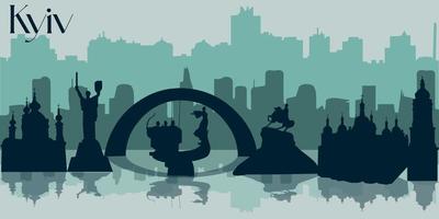 The background is a silhouette of the city of Kyiv for a website or banner. vector