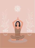 A poster for a yoga center with a girl in a lotus pose. vector