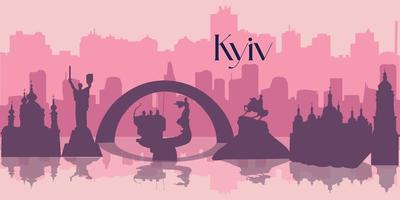 The background is a silhouette of the city of Kyiv for a website or banner. vector
