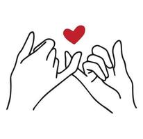 Pinky promise holding fingers hand with red heart concept. vector