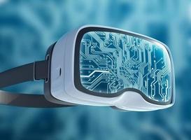 gafas de realidad virtual, hacker futurista, tecnología de Internet y concepto de red foto