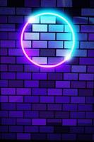 3D render showing purple neon lights on brick wall background photo