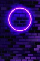 3D rendering purple neon on brick wall photo