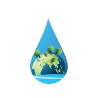 world water day concept paper art ecological environment planet green and city vector