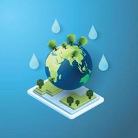 world water day concept paper art ecological environment planet green and city vector