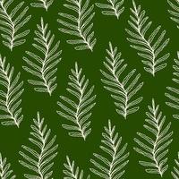 Hand-drawn vector seamless pattern in eco style. Light leaves of fern, forest grass on a green background. Nature, plants. For prints of fabrics, textile products, packaging.