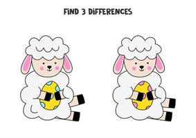 Find 3 differences between two cute sheep. vector