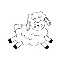 imagen vectorial de un lindo cordero de Pascua en blanco y negro corriendo. vector