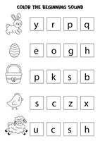 Learning English language for children. Color the beginning sound. vector