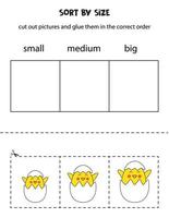 Sort Easter chickens by size. Educational worksheet for kids. vector