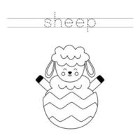 Trace the letters and color Easter sheep. Handwriting practice for kids. vector