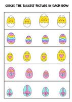 Find the biggest Easter egg in each row. vector