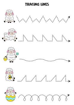 trazando líneas con lindas ovejas de pascua. Practica de la escritura. vector