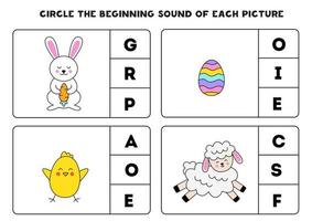 Learning English language for children. Color the beginning sound. vector